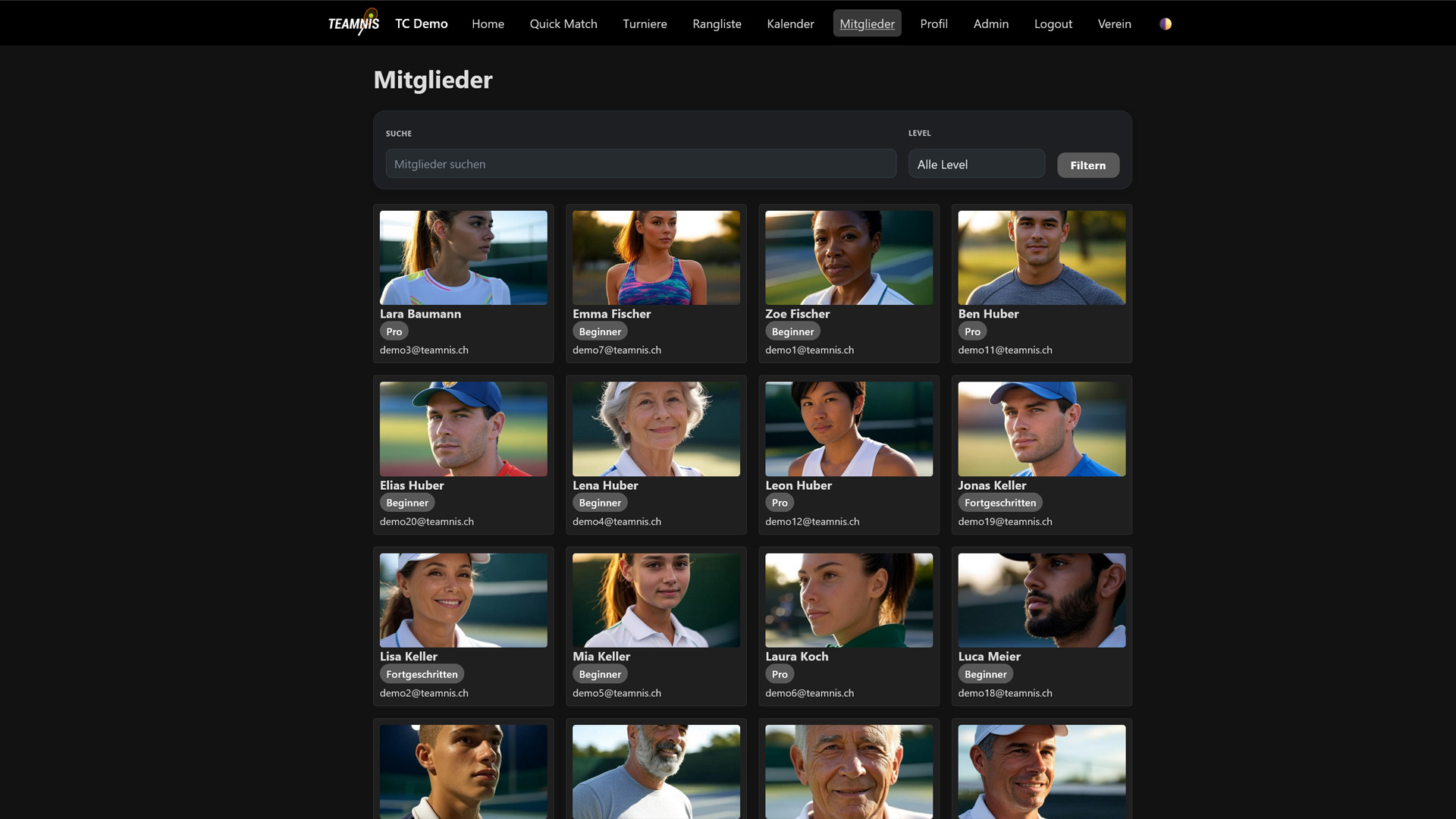 Mitglieder – Dark Ansicht